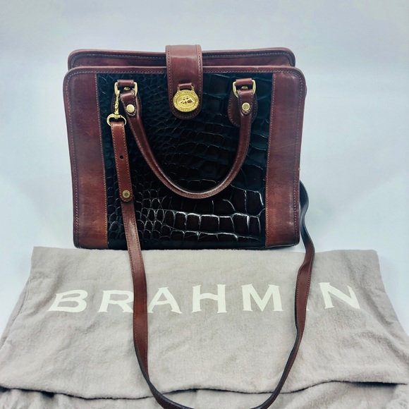 ✨Brahmin Brown Croc Effect Leather Bag with Dustbag Excellent Gorgeous Old Money - Picture 4 of 16